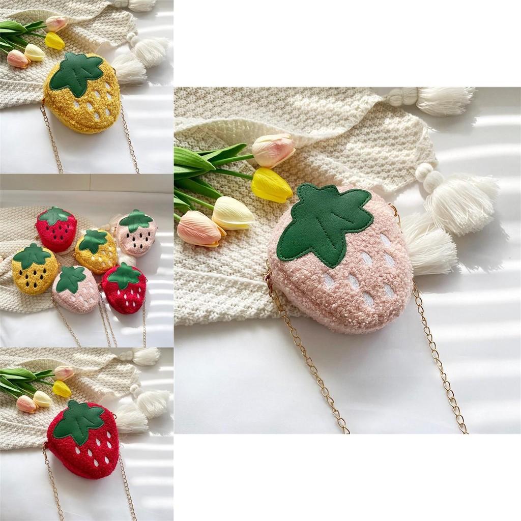 Adorable Girls Plush Strawberry Chain Shoulder Bag 2023 New Korean Style Princess Accessory Coin Purse
