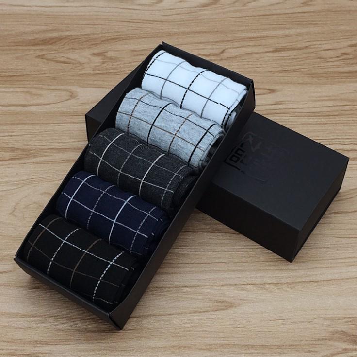 Men's Mid-Calf Casual Jacquard Socks - 5 Pairs Gift Box for Autumn/Winter