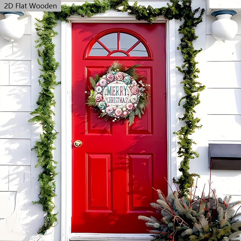 Pink Christmas Wooden Sign - Merry Christmas Round Sign for Front Door, Wall Hanging Decor - Ideal Christmas Ornament