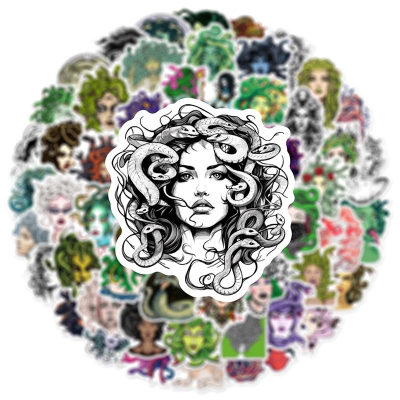 60pcs Snake-haired Banshee Medusa Graffiti Stickers Skateboard Helmet Notebook Guitar Stationery Waterproof PVC Stickers
