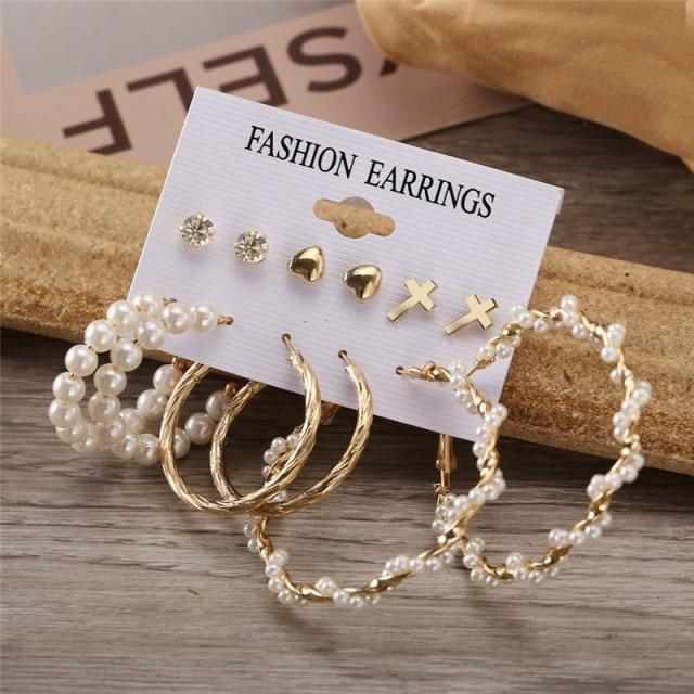 17KM Trendy Exquisite Pearl Metal Earrings Set for Women Geometric Circle Dangle Drop Earrings Acrylic Set of Earrings Jewelry