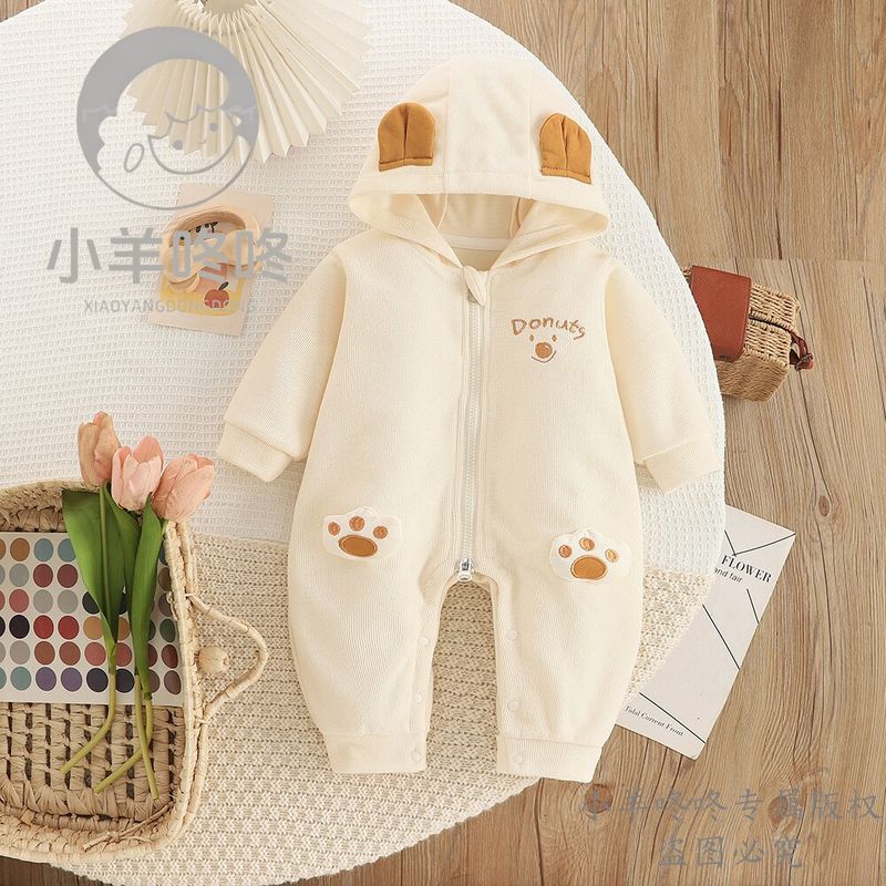 

Spring and Autumn Style Bear-Shaped Baby Romper with Long Sleeves and Knee Protection, Cute and Adorable One-Piece Crawling Suit for Boys and Girls Beige 66