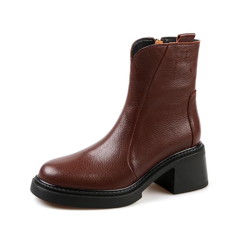 Fashion 2024 Winter Women Boots Leather Boots Chunky Heel Shoes Autumn Retro Genuine Leather Women Shoes High Heel Boots Chelsea Boots