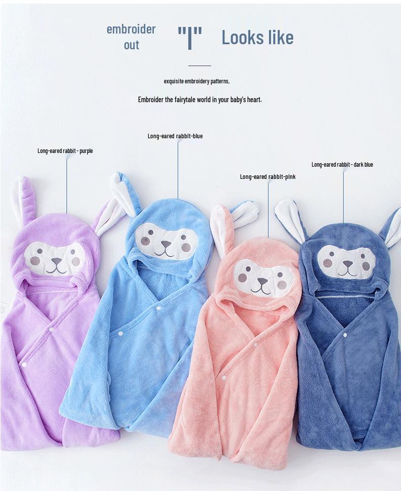 Children's Hooded Bathrobe - Coral Fleece Cartoon Design for Infants and Toddlers