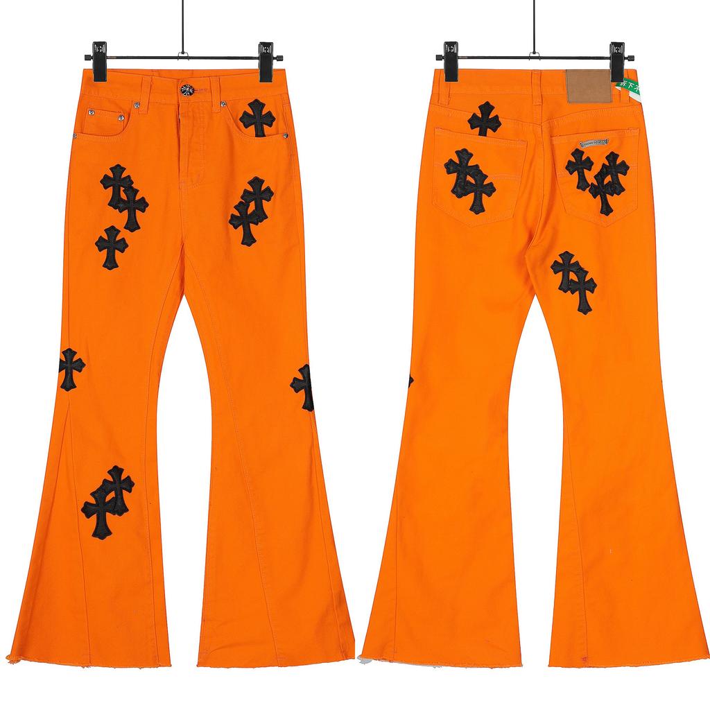 7709 CHROME HEARTS Pánské a dámské trendy džíny v americkém stylu s látkovými nášivkami, ležérní a módní high street kalhoty