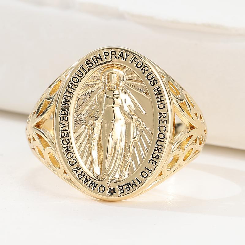 Religious Rings For Women Big Wide Golden Color Finger Rings Vintage Virgin Mary Women Rings Vintage Jewelry
