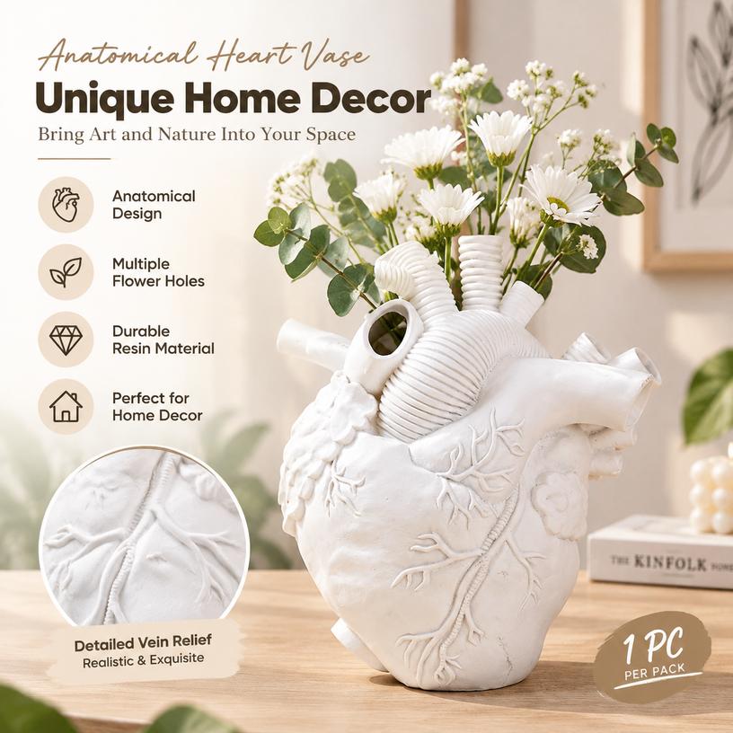 European Style Resin Anatomical Heart Vase with Multi-Hole Design