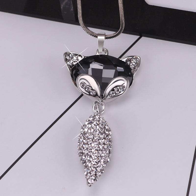 Stylish Womens Fox Charm Sweater Chain Necklace With Sparkling Crystal Accents And Alloy Material