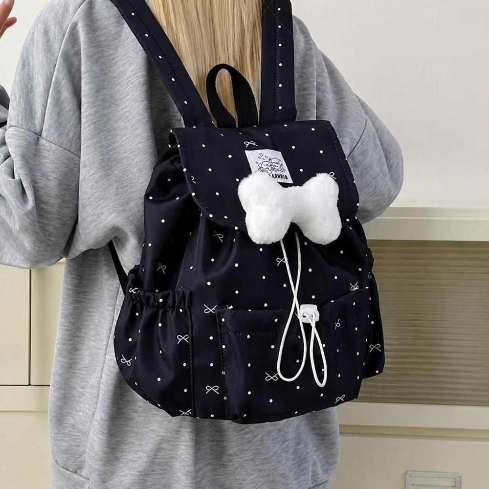 Schleifen-Kordelzug-Pünktchen-Rucksack Süßer Pendler-Rucksack Doppelschultertasche Lässiger Gebrauch