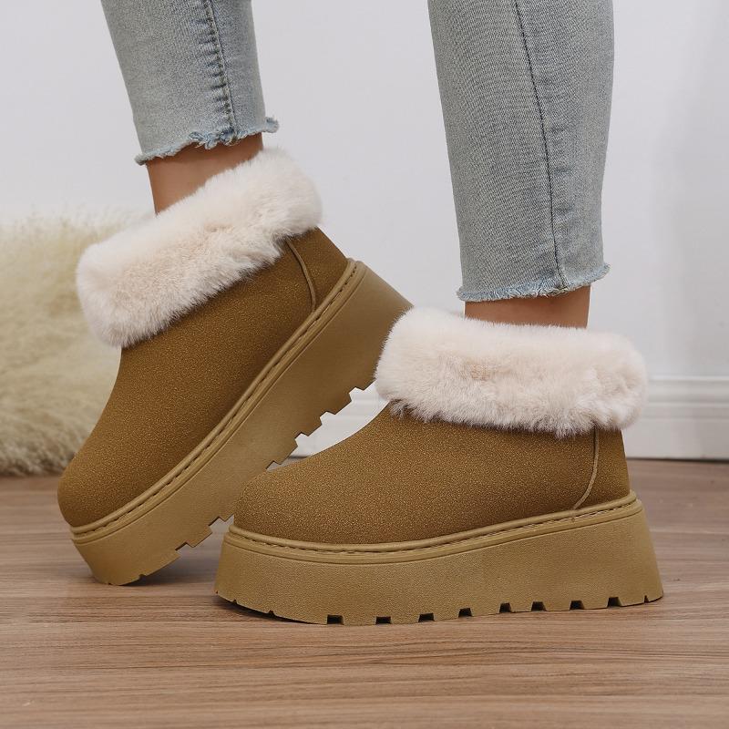 2025 New Plus-size Wool Cotton Shoes Women's Winter Platform Muffin Fleece Warm Wedge Short Snow Boots