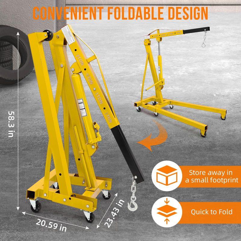 2 Ton 4000 LBS Hydraulic Engine Hoist: Heavy Duty Folding Cherry Picker with Telescopic Boom for Auto Repair
