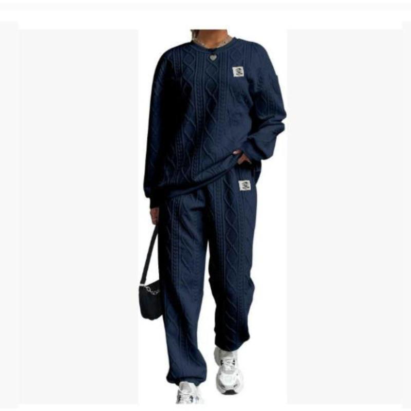 JKASHDK Women's Fashion Casual Spring Autumn Solid Color Print Long Sleeve O-Neck Trousers Pants Suits