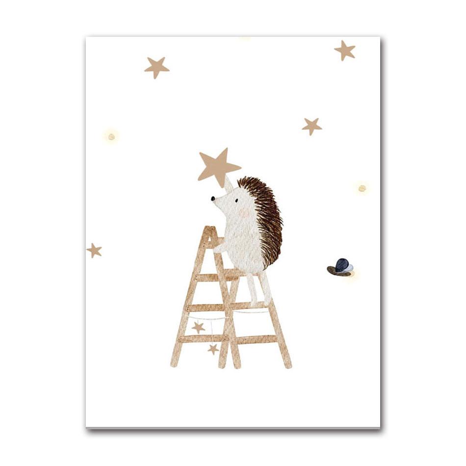 Cartoon Bear Squirrel Fox Hedgehog Spaceship Wall Art Canvas Painting Boho Posters And Prints Wall Pictures Baby Kids Room Decor