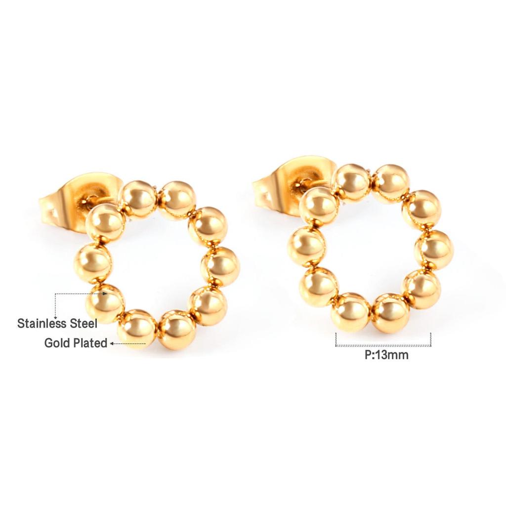 High-End European and American Stainless Steel Hoop Earrings with Steel Beads