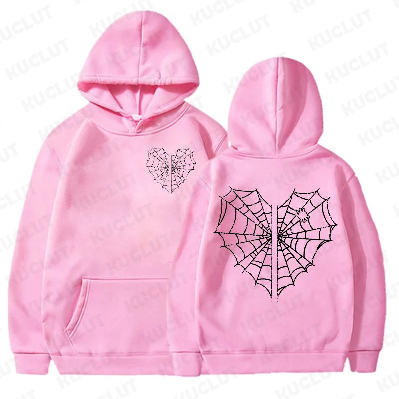 Casual Women's Hoodies Spider Print Women Hoodie Stylish Hooded Sweatshirt Long Sleeve Top Autumn Winter Pink Hoodies Hooded
