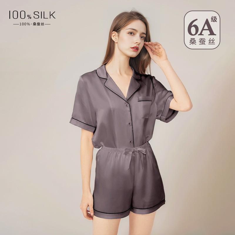 100% Pure Mulberry Silk Short Sleeve Shorts Pajama Set Women Lightweight Sleepwear Lounge Wear M 85-100 cm