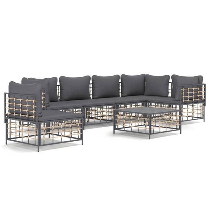 VidaXL Salon de jardin 7 pcs avec coussins anthracite résine tressée, ensemble de salon, ensemble de salon d'extérieur, 3186767