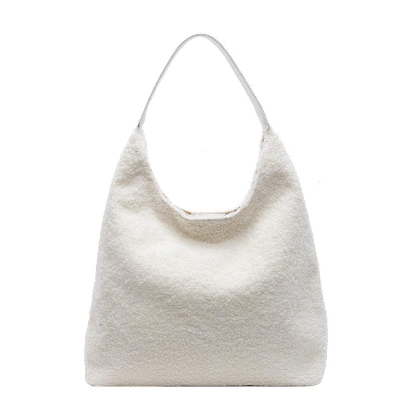 

Вместительная повседневная сумка-тоут женская 2025 новая осенне-зимняя плюшевая на плечо подмышку универсальная сумка для поездок на работу белый