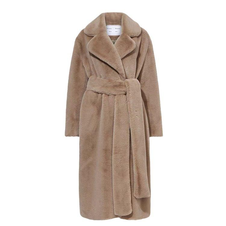Winter Imitation Rabbit Fur Coat Women'S Extended Belt Belt Imitation Fur Coat Thickened Warm Plush Coat