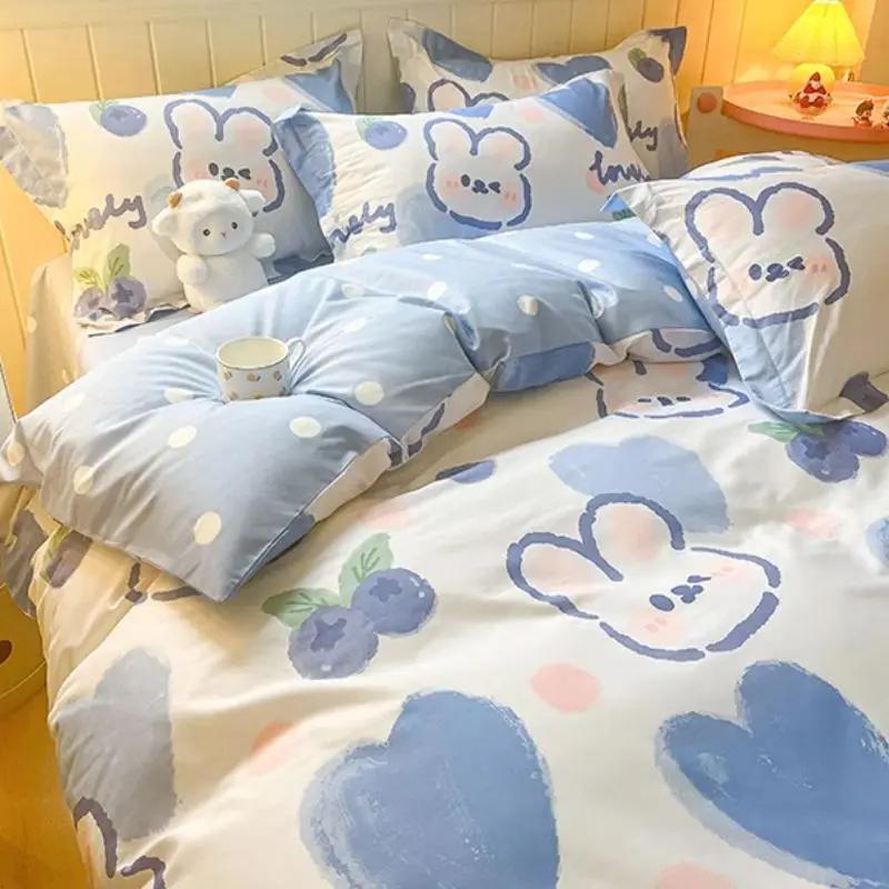 Girls Boys Gift Bedding Set Cute Bear Duvet Cover Set With Zipper Pink Heart Bed Sheet Pillowcases No Filler Twin Queen Size