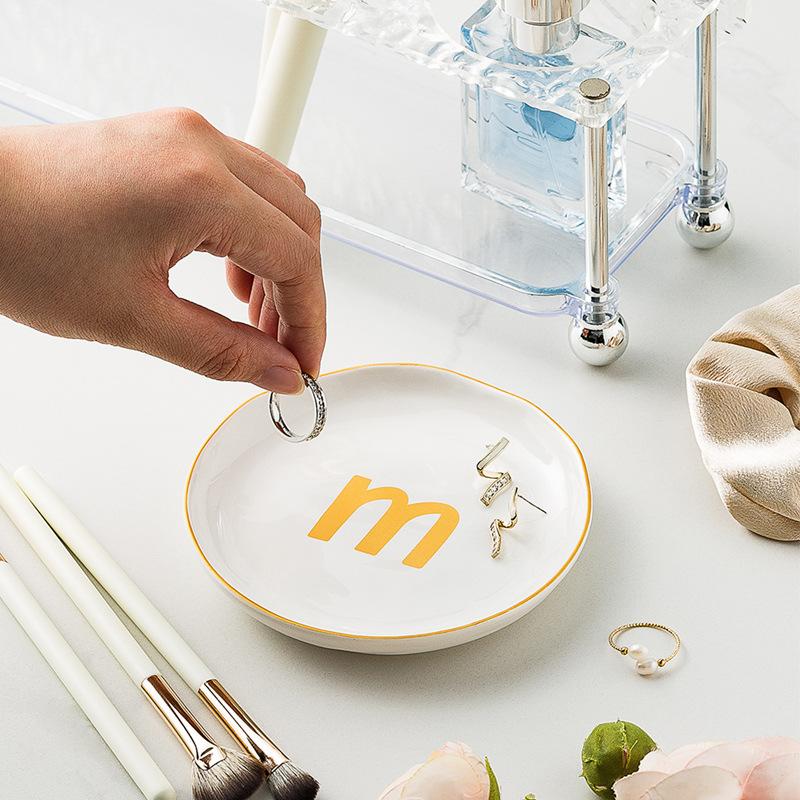 Jewelry Tray Letter Plate Ins Style Display Plate Bathroom Storage Tray Popular Ceramic Plate Gift