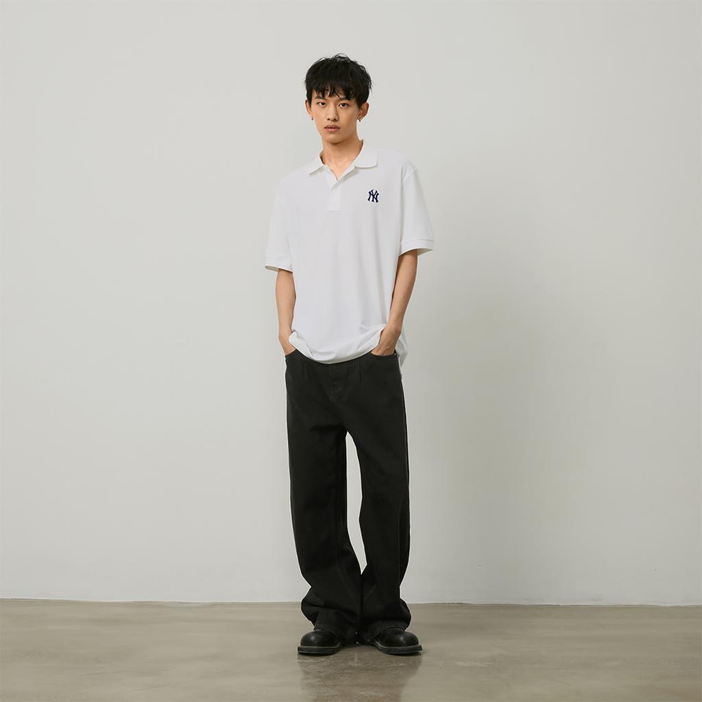 New MLB New York Yankees MLB Basic Logo SS24 Polo Shirt Unisex Ivory 3APQB0143-50IVS