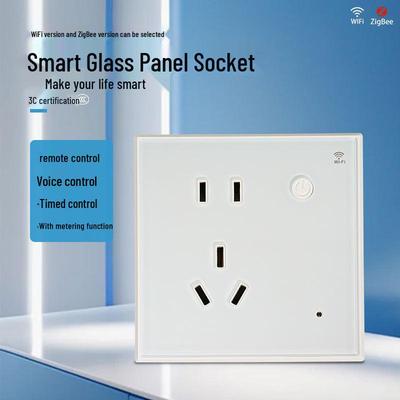 Graffiti Smart WiFi/Zigbee Socket with Remote Control Timer & Energy Metering, National Standard Five-Hole Wall Outlet