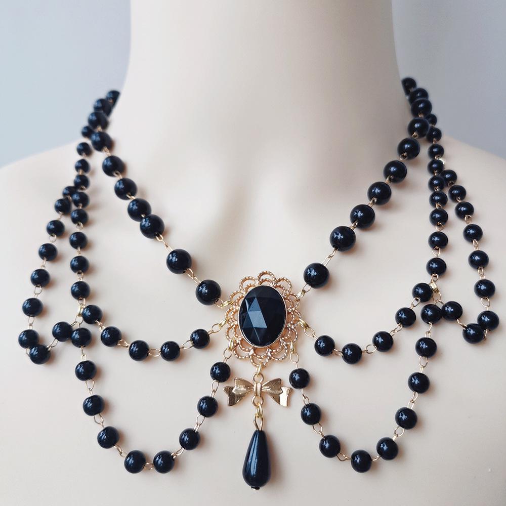 Bow Water Drop Pearl Retro Choker Necklace for Lolita Girls