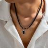 Natural Black Tiger Stone Colorful Beaded Pendant Necklace for Men's Trend Hip Hop Niche Collarbone Chain Necklace Paty Zircon