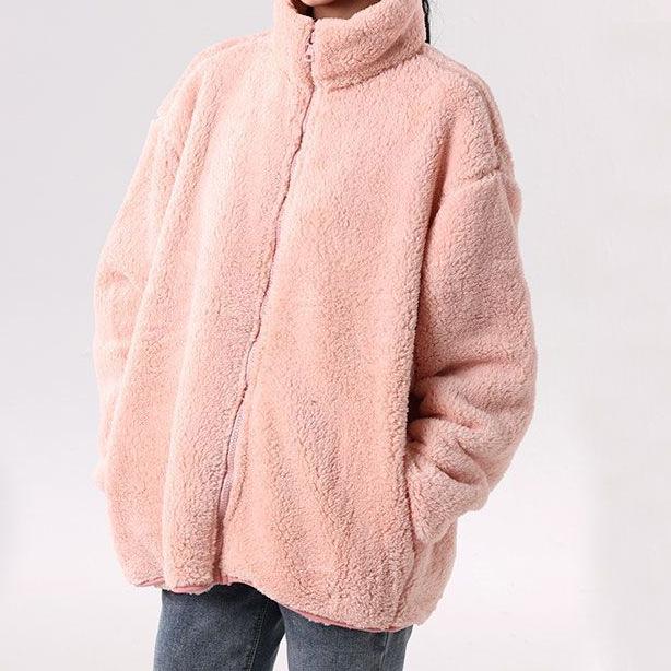 Women's Long-Sleeve Plush Fleece Jacket - Stand Collar, Short Length, Versatile for Autumn/Winter