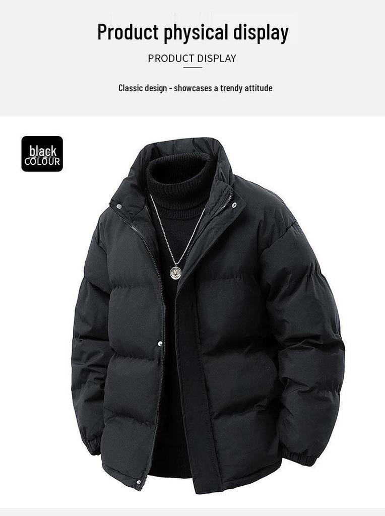Autumn Winter 2025 Men's Stand Collar Thick Velvet Padded Cotton Jacket