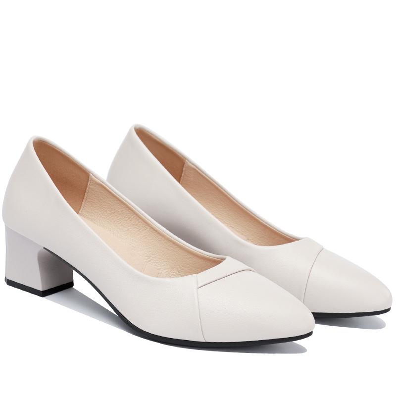 Spring & Autumn 2022 Chunky Heel Soft Leather Mom Shoes - Comfortable Low-Cut for Middle-Aged & Elderly Women