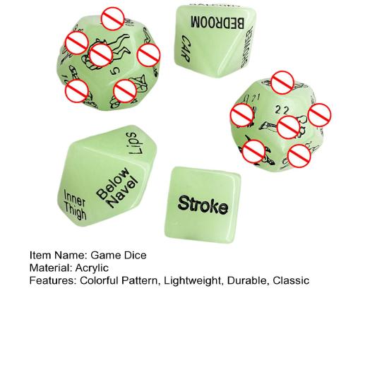 5Pcs Naughty Dice Game Set Glow in The Dark Acrylic Sexy Love Dice for Couples Party Favor with Gold Patterns