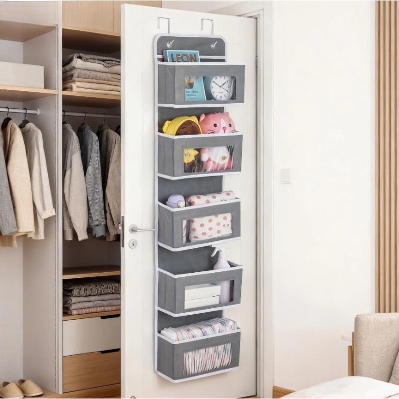 5-Shelf Hanging Door Organizer with 5 Large Pockets-Space-Saving Storage for Bedroom,Bathroom&Pantry,Anti-Tilt Design,Durable