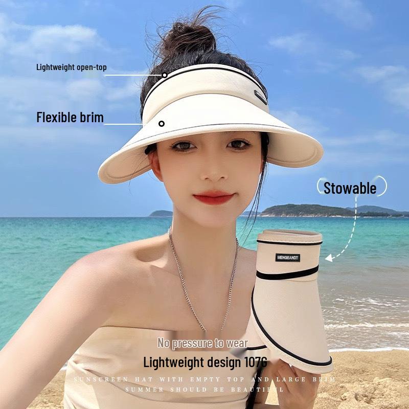 Women's UPF50+ Open Top Sun Hat: Versatile, Large Brim, Foldable, Anti-UV, Ideal for Summer Cycling