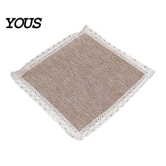 Breathable Office Chair Mat Cotton Linen Pad with Ties, Square Summer Seat Lace Decorative Trim, 15.75" x Washable for Dining Rattan