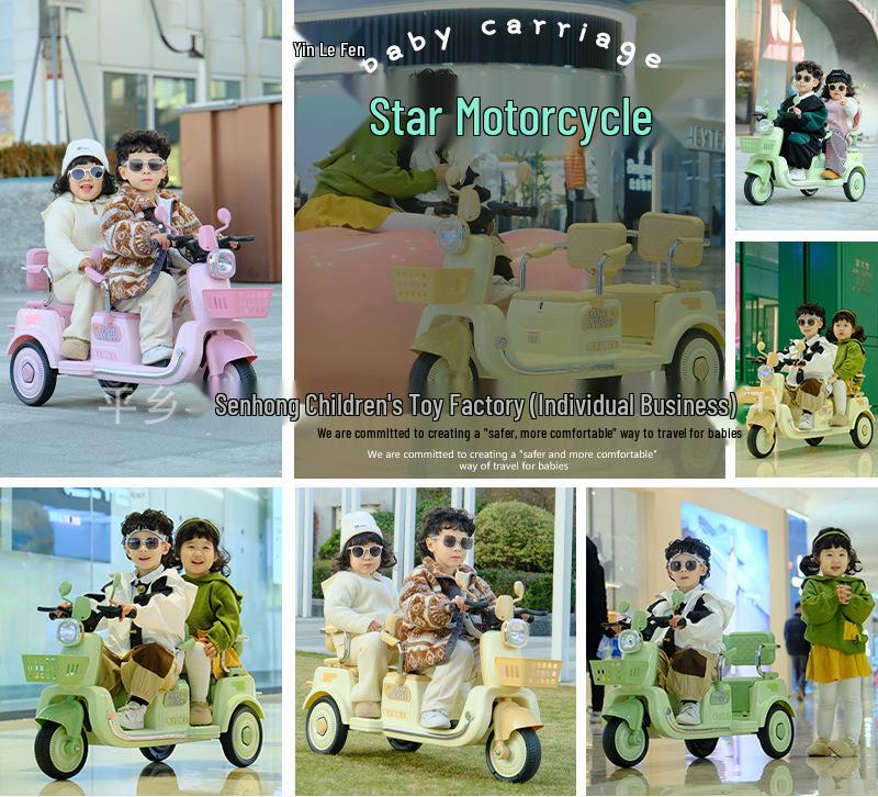Double Electric Motorcycle for Kids - Battery-Powered Ride-On Toy
