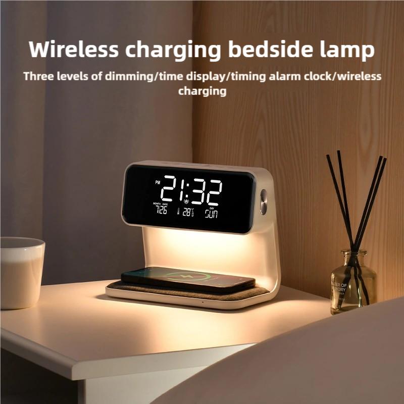 3 In 1 Multi-Function USB-C Alarm Clock With 15W QI Wireless Charger Thermometer LCD Screen Night Light Bedroom Touch Desk Lam