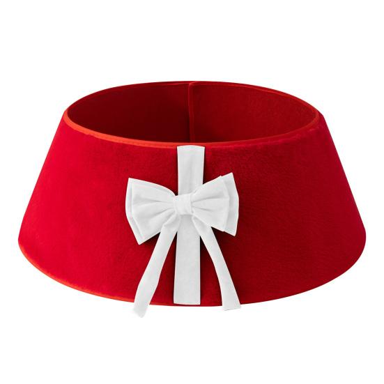 Christmas Tree Skirt Soft Faux Suede Bow Design Foldable Reusable Base Cover Festive Christmas Decoration