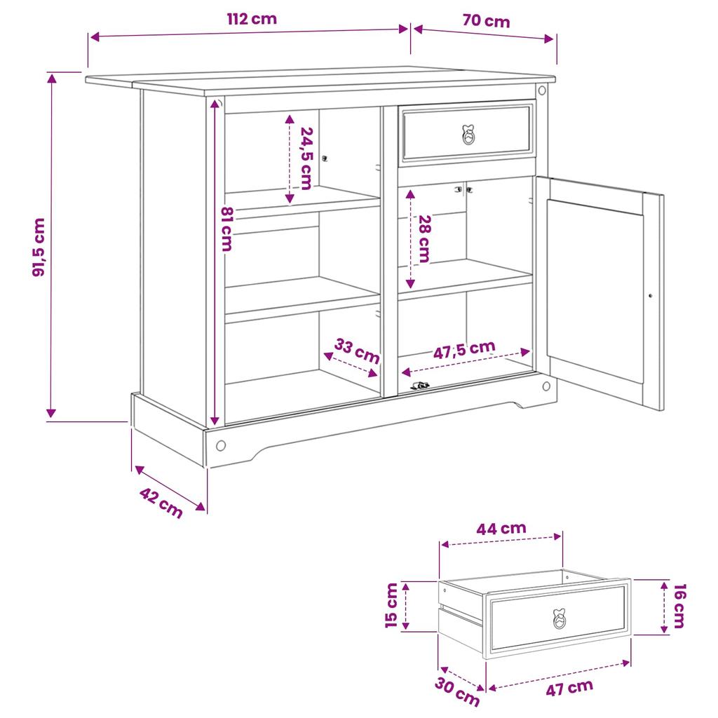 Kitchen Trolley 2 pcs White and Honey Wax Finish 112 x 70 x 91.5 cm