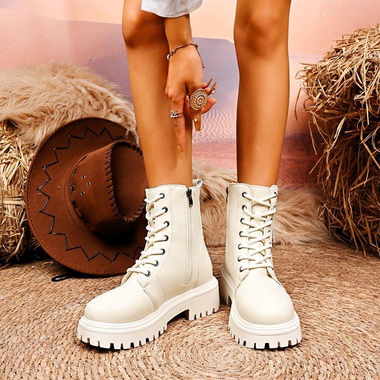 Women's Large Size Thick Sole Winter Warm Fur One Snow Boots Thickened Lined Ankle Boots Non-slip Hiking Sports Martin Boots