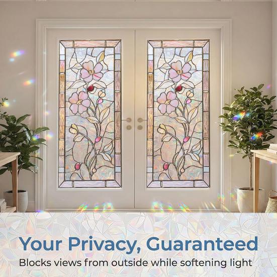 Stained Glass Window Privacy Film Vintage Decorative Frosted Static Cling Waterproof Reusable UV Sun Blocking Glass Sticker Cover