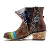 Johnature Handmade Genuine Leather Shoes Printing Contrast Retro Casual Comfort Women's Short Boots