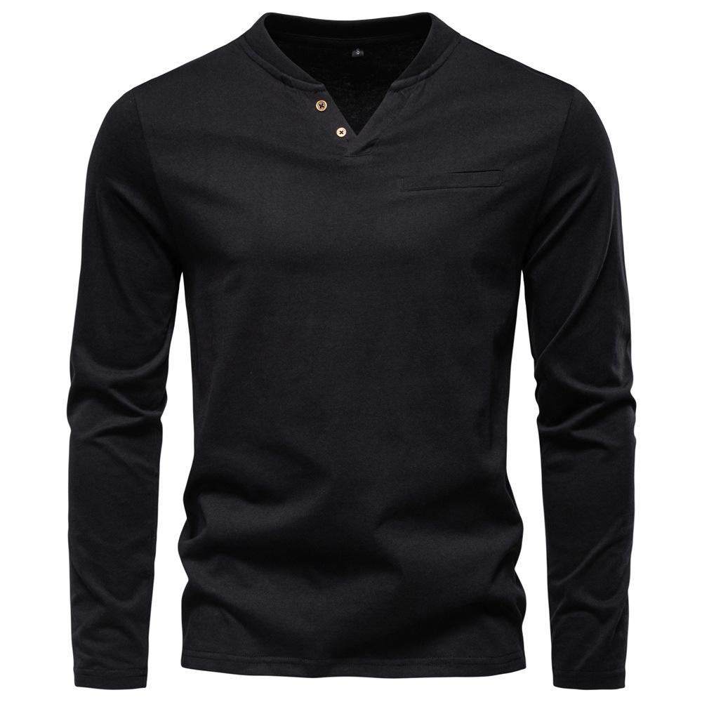 Autumn New Men's Casual V-neck Long-sleeved T-shirt Slim Base Shirt Pure Cotton T-shirt Top