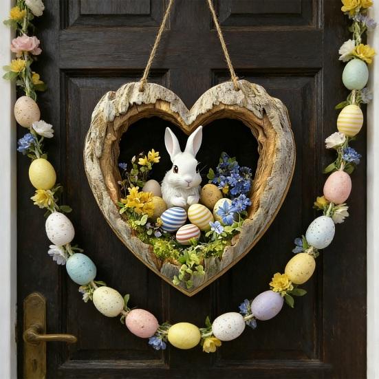 Påskkrans Kaninskylt Trähängande Hänge Rustik Högtidsdörr Väggdekor för Hem Trädgård Yttervägg Öppen spis Festlig Festdekor