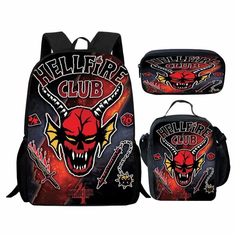 Stranger Things Peripheral Student Schoolbag Three-Piece Set, Cartoon Stragner Things Backpack Lunch Bag