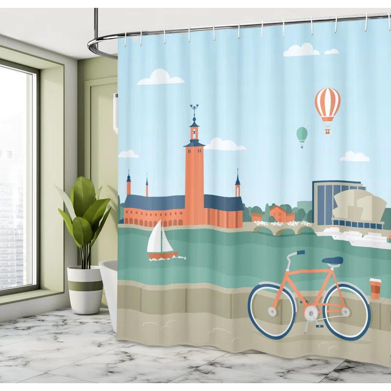 Building Shower Curtain Cityscape Urban Architecture Geometry Modern Art Bathroom Decor Bathtub Shower Curtain Liner With Hooks