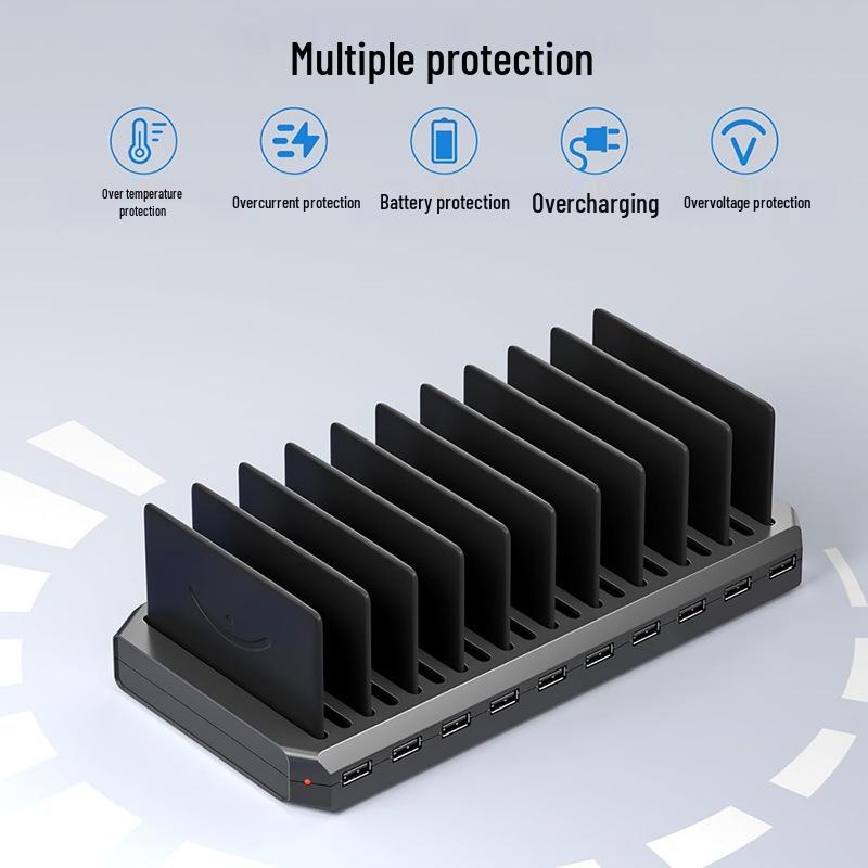 10-Port USB PD Charging Station with Storage Rack for Tablets & Phones