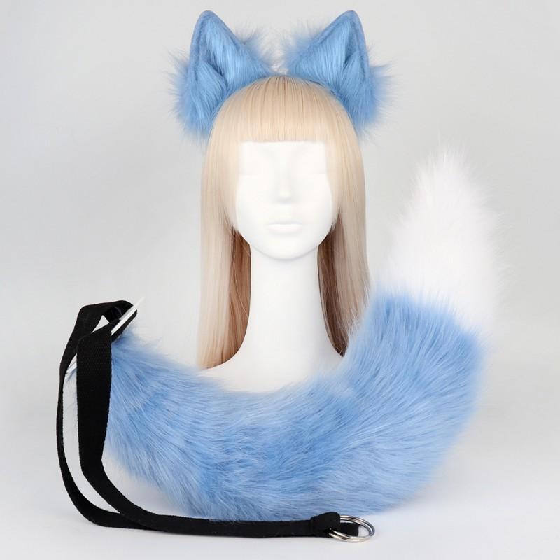 Felliges Tierohr-Schwanz-Set Cosplay Anime Kostüm Fuchs Wolf Ohren Accessoire Plüsch