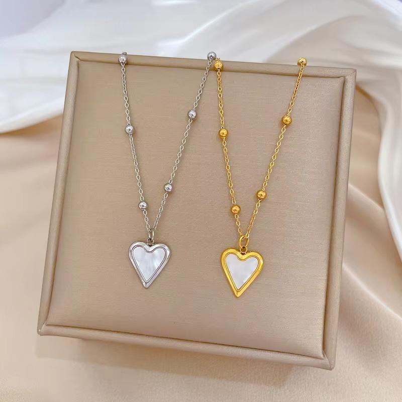 Fashion New Simple Design   Heart-Shaped  Gold Plated Stainless Steel Earrings Necklace Bridal Set For Wedding Party Gift